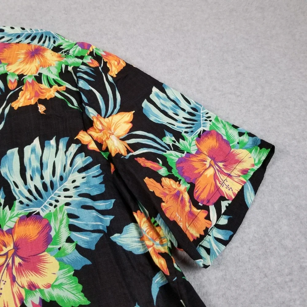 JOGAL Button Up Shirt Mens XL Black Floral Hawaiian Tropical Short Sleeve Camp
